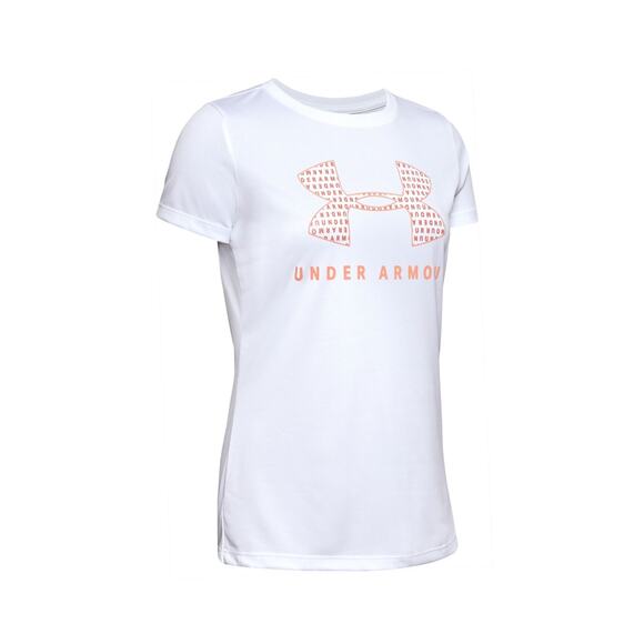 Under Armour Tech Script Women's White Pink Crew Short Sleeve Top Size L - Picture 1 of 6